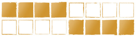set of gold brush painted ink stamp banner on transparent backgroundのイラスト素材