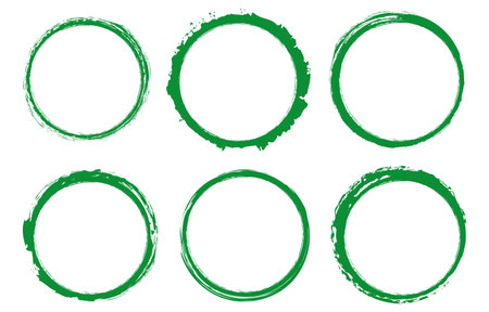 set of green round brush painted ink stamp circle banner on transparent backgroundのイラスト素材