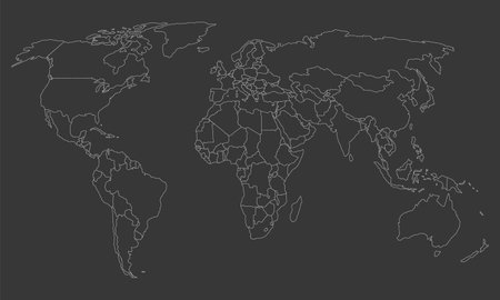 white world map outline - vector illustration of earth map on dark backgroundのイラスト素材
