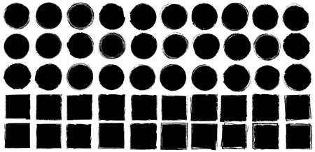 set of brush painted ink stamp banner on white backgroundのイラスト素材