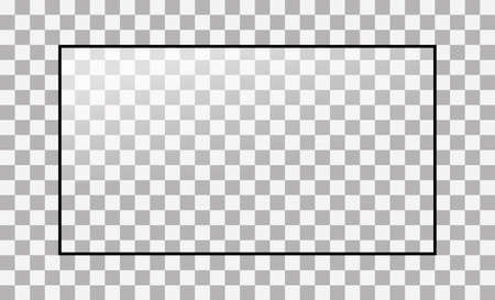 black photo frame with glass effect on transparent backgroundのイラスト素材