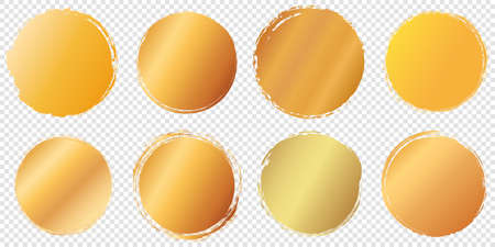 set of gold round brush painted ink stamp circle banner on transparent backgroundのイラスト素材