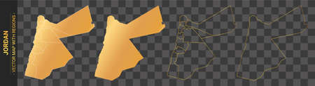 set of 4 gold political maps of Jordan with regions isolated on transparent backgroundのイラスト素材