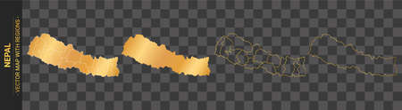 set of 4 gold political maps of Nepal with regions isolated on transparent backgroundのイラスト素材
