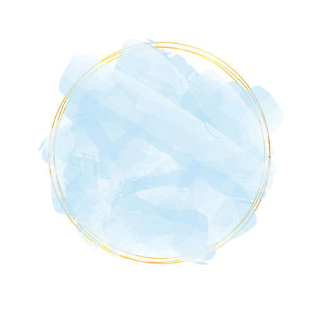blue round watercolor banner with gold frame isolated on white backgroundのイラスト素材