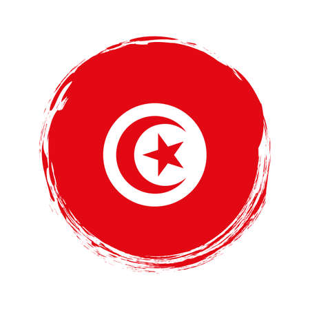 round brush painted banner with Tunis flag on white backgroundのイラスト素材