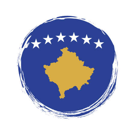 round brush painted banner with Kosovo flag on white backgroundのイラスト素材