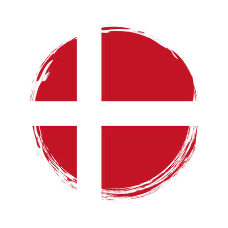 round brush painted banner with Denmark flag on white backgroundのイラスト素材
