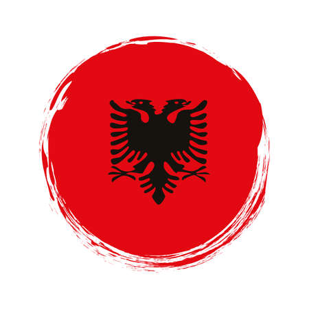 round brush painted banner with Albania flag on white backgroundのイラスト素材
