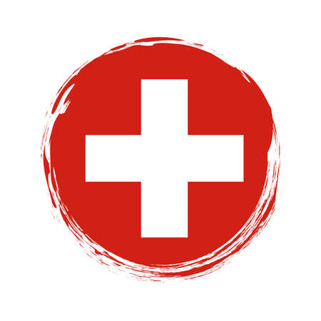 round brush painted banner with Switzerland flag on white backgroundのイラスト素材