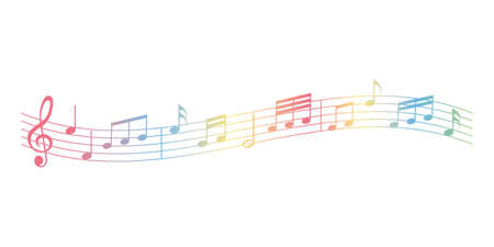 vector sheet music - rainbow colored musical notes melody on white backgroundのイラスト素材
