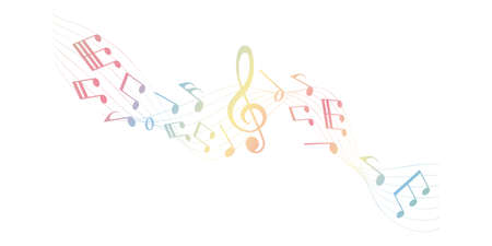 vector sheet music - rainbow colored musical notes melody on white backgroundのイラスト素材