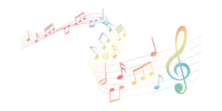 vector sheet music - rainbow colored musical notes melody on white backgroundのイラスト素材
