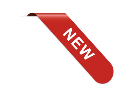 red corner ribbon banner with text NEW on white backgroundのイラスト素材