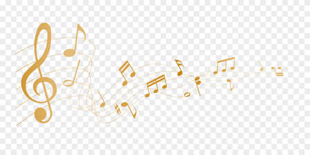 gold vector sheet music - musical notes melody on transparent backgroundのイラスト素材