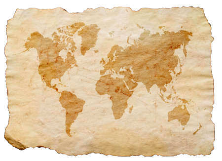 world map on old grunge brown paperの写真素材