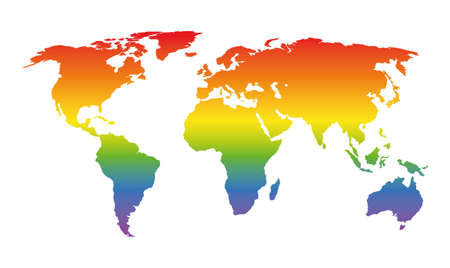 rainbow colored world map on white background