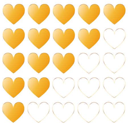 gold vector hearts for customer product rating on white backgroundのイラスト素材