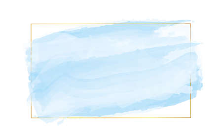 blue watercolor banner with gold frame isolated on white backgroundのイラスト素材