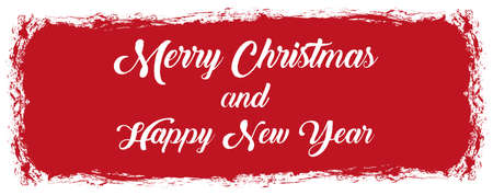 Merry Christmas and Happy New Year - vector red brush painted ink stamp banner on white backgroundのイラスト素材