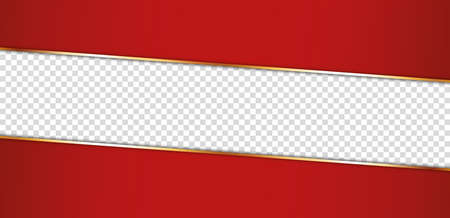 long red ribbon banner with gold frame with transparent placeのイラスト素材