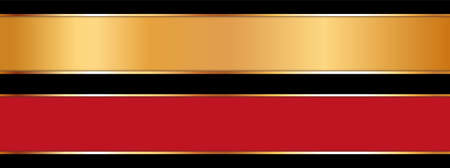 red and gold colored ribbon banners with gold frame on black backgroundのイラスト素材