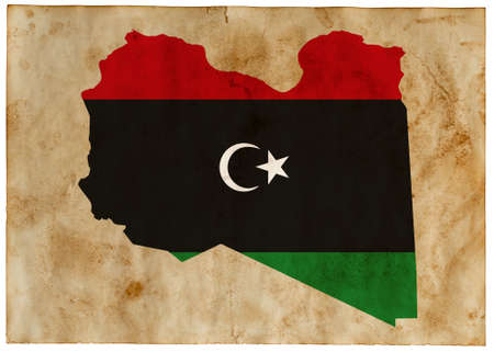 map of Libya with flag painted on old grunge paperの写真素材