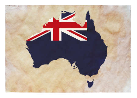 map of Australia with flag painted on old grunge paper