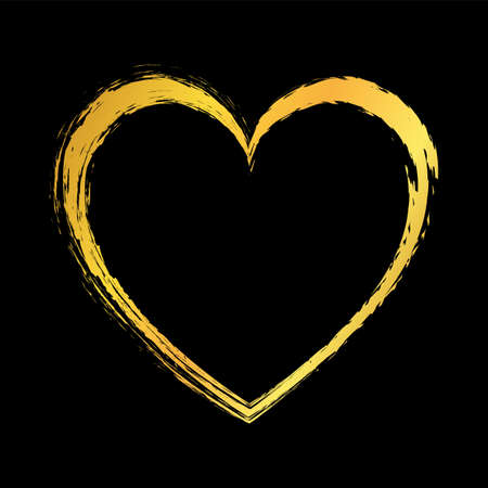 gold colored vector heart brush painted ink stamp banner frame on dark backgroundのイラスト素材