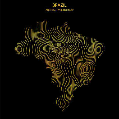 abstract map of Brazil - vector illustration of striped gold colored mapのイラスト素材