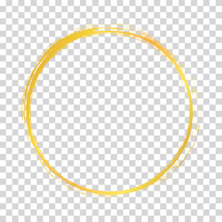 Gold colored vector illustration of round brush painted ink stamp banner frame on transparent backgroundのイラスト素材