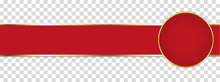 red colored ribbon banner with round banner with gold frame on transparent backgroundのイラスト素材