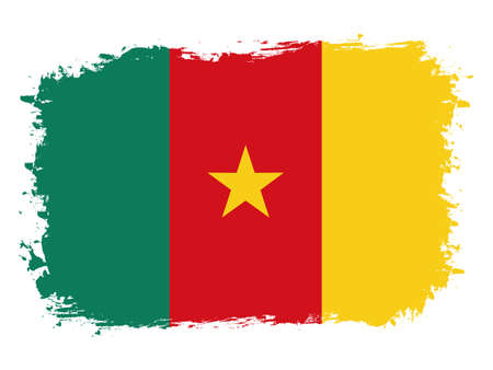 flag of Cameroon on brush painted grunge banner - vector illustrationのイラスト素材