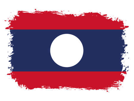 flag of Laos on brush painted grunge banner - vector illustrationのイラスト素材