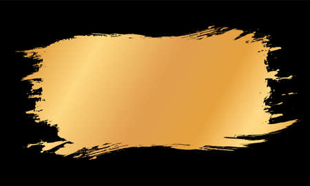gold colored vector brush painted banner frame on dark backgroundのイラスト素材