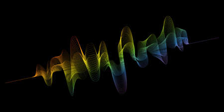 Abstract vector rainbow colored wave melody lines on black background