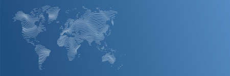 Vector illustration of striped world map on blue background