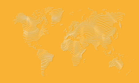 Vector illustration of striped world map on yellow backgroundのイラスト素材