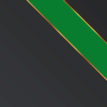 vector illustration of green corner ribbon banner with gold colored frame on dark backgroundのイラスト素材