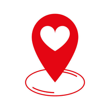 red colored mark place with heart icon on white backgroundのイラスト素材