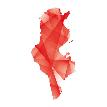 Vector illustration of Tunis map with red colored geometric shapesのイラスト素材