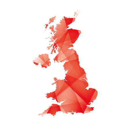 vector illustration of UK map with red colored geometric shapesのイラスト素材