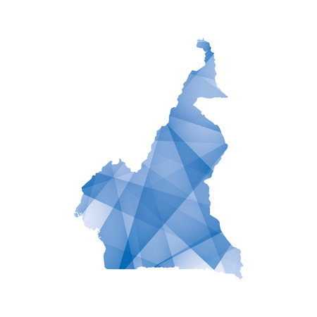 Vector illustration of Cameroon map with blue colored geometric shapesのイラスト素材