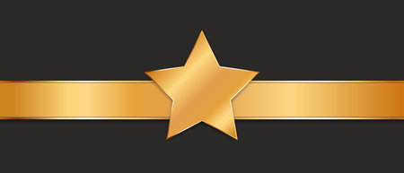 long gold colored ribbon banner with gold star banner on dark backgroundのイラスト素材