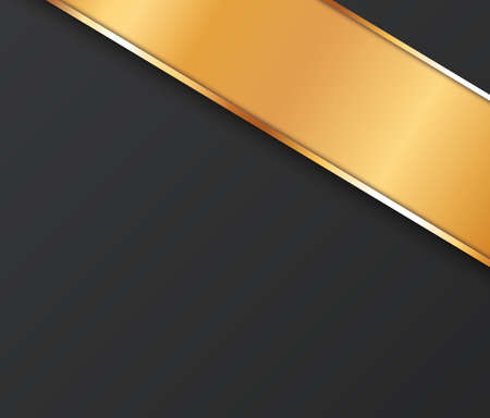 vector illustration of gold corner ribbon banner with gold colored frame on dark backgroundのイラスト素材