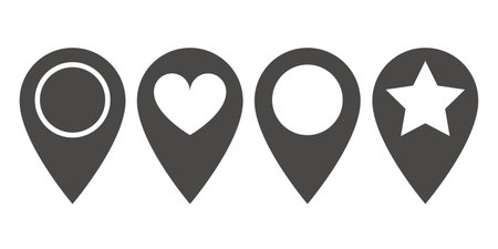 set of different gray colored mark place icons on white backgroundのイラスト素材
