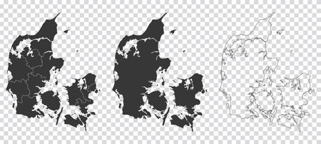 set of 3 maps of Denmark - vector illustrationsのイラスト素材