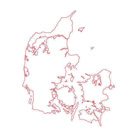 Vector illustration of red colored outline map of Denmarkのイラスト素材
