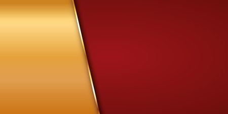 gold colored ribbon banner with gold frame on red backgroundのイラスト素材