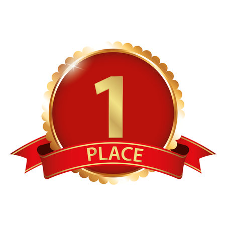 Vector illustration of red colored first place award ribbon bannerのイラスト素材